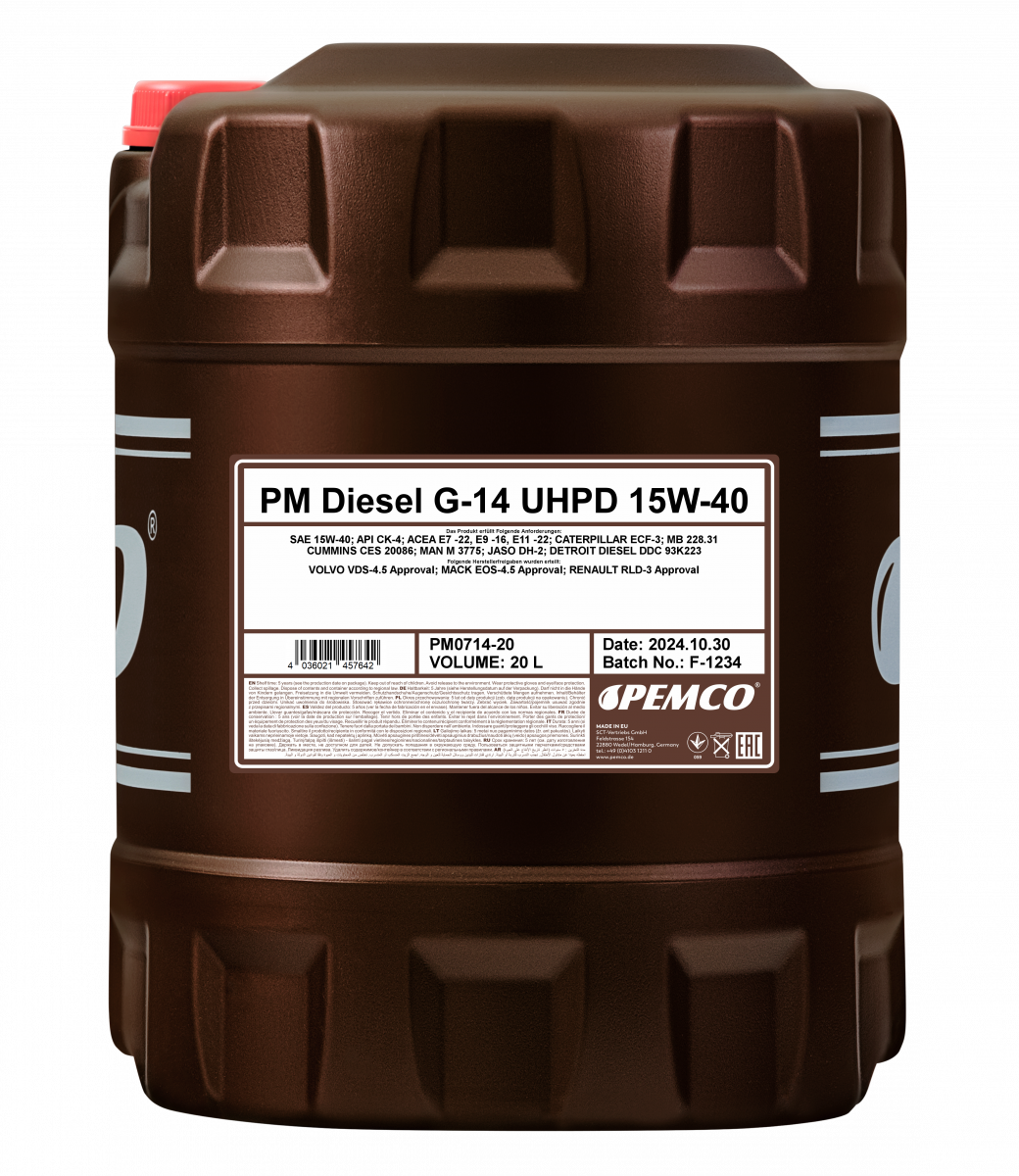 PEMCO Diesel G-14 UHPD 15W-40 Моторна олива для вантажних автомобілів, 20 л