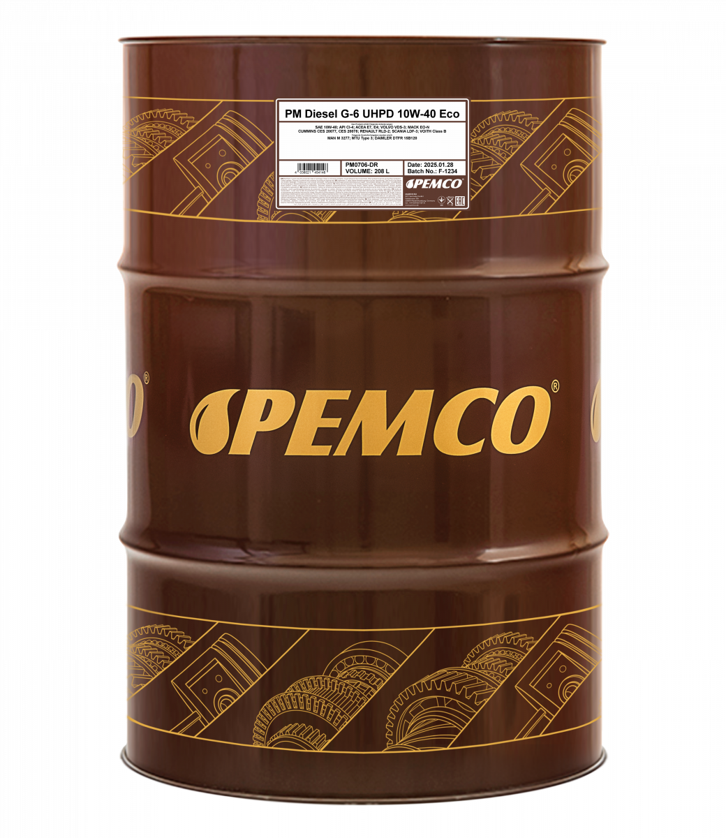 PEMCO Diesel G-6 UHPD 10W-40 Eco Моторна олива для вантажних автомобілів, 208 л